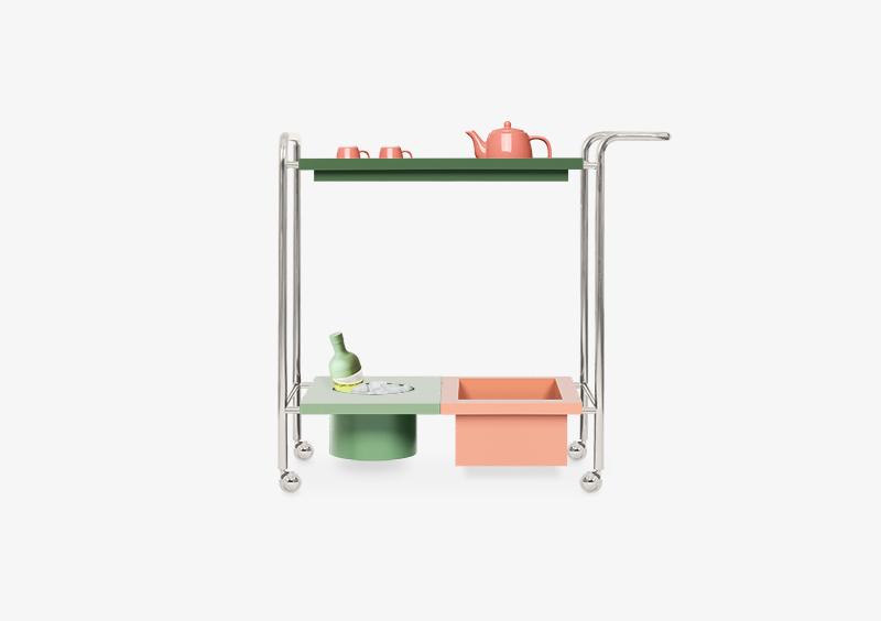 Tea Trolley – Silver – Lacquered – Green – Rose – CHLOE by MARQQA Furniture